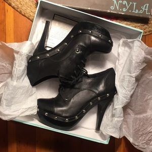 NYLA wood clog platform leather booties 8.5 or 39